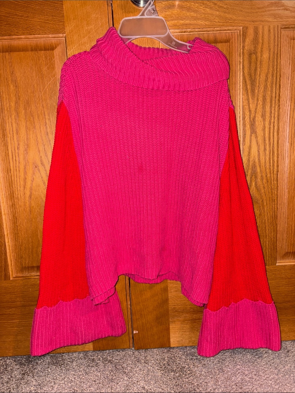 Sugarlips Two-Tone Pink Cowl Sweater with Red Sleeves